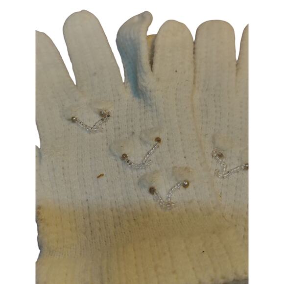 Vintage knitted childs gloves with clear and silver bead embellishments - Picture 3 of 3